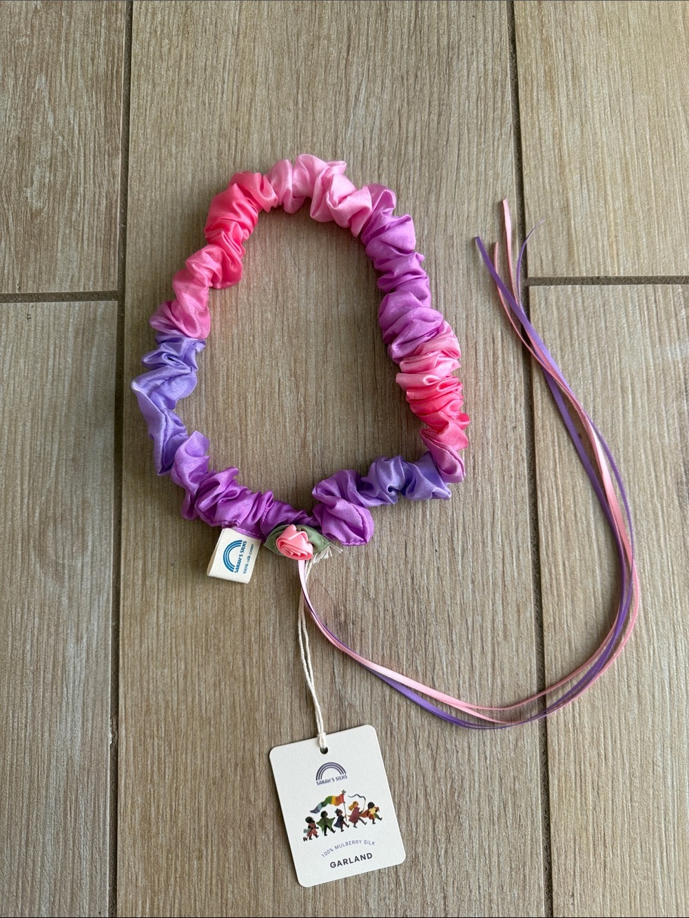Girls Ombre Pink & Purple Satin Hair Scrunchie Headband with Ribbons